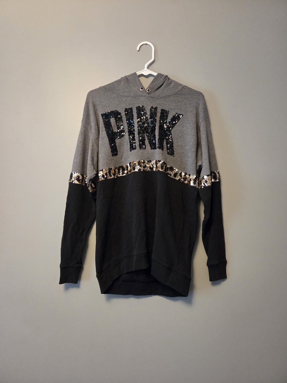 PINK Victoria's Secret Grey Hoodie with Black Sequin Logo